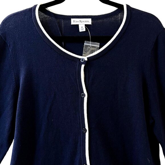 Kim Rogers Med Cotton Cardigan Sweater Button Front Scoop Neck Blue White NWT - Picture 6 of 14